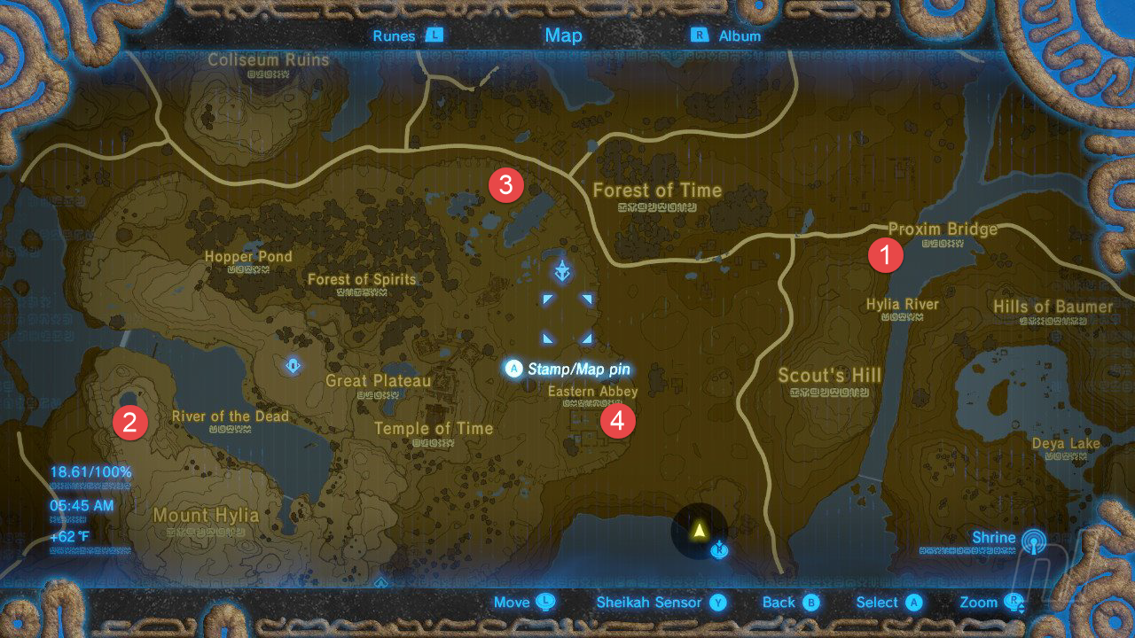 Breath of The Wild All Shrine Location - Great Plateau Tower Shrine Map (Nintendo)