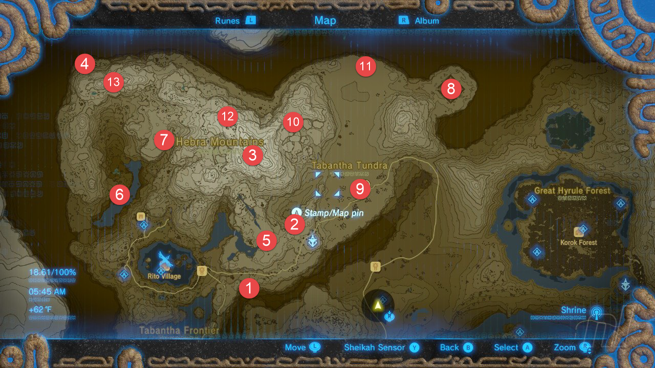 Breath of The Wild All Shrine Location - Hebra Mountains Tower Shrine Map (Nintendo)