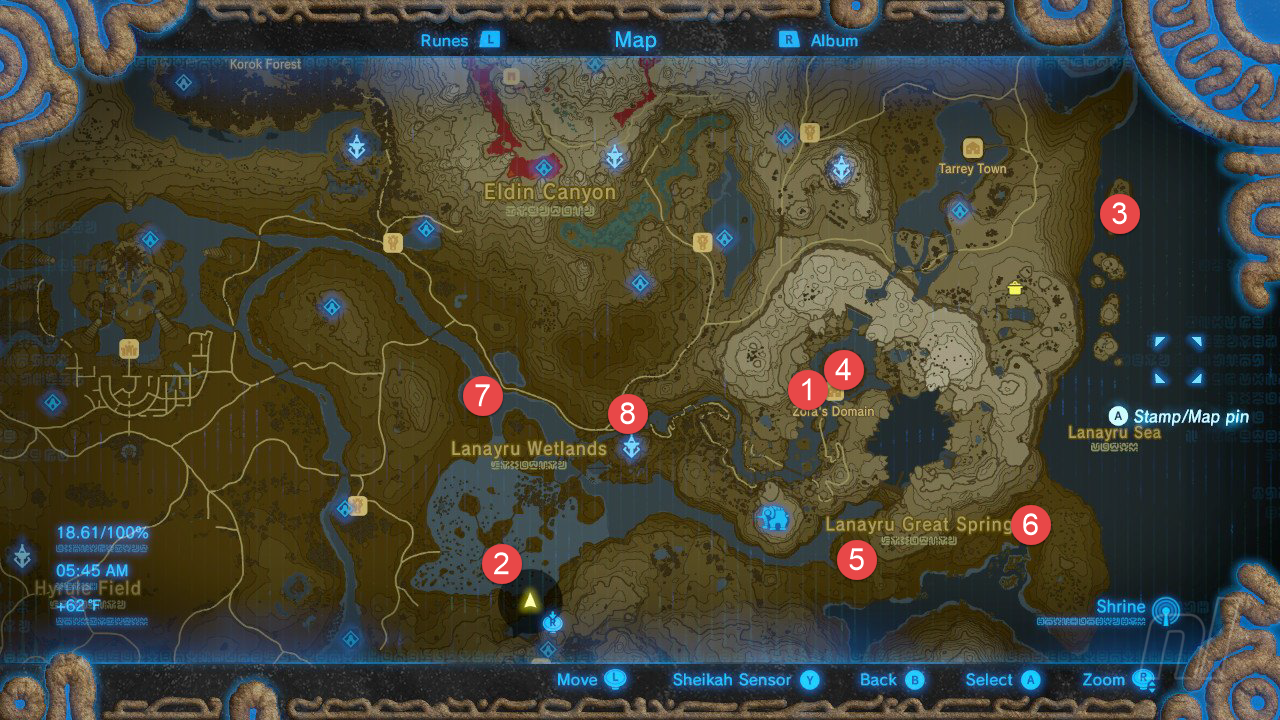Breath of The Wild All Shrine Location - Lanayru Wetlands Tower Shrine Map (Nintendo)