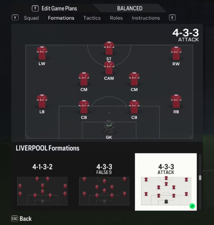 Formasi EA FC 24 Untuk Liverpool 4-4-3 Attack